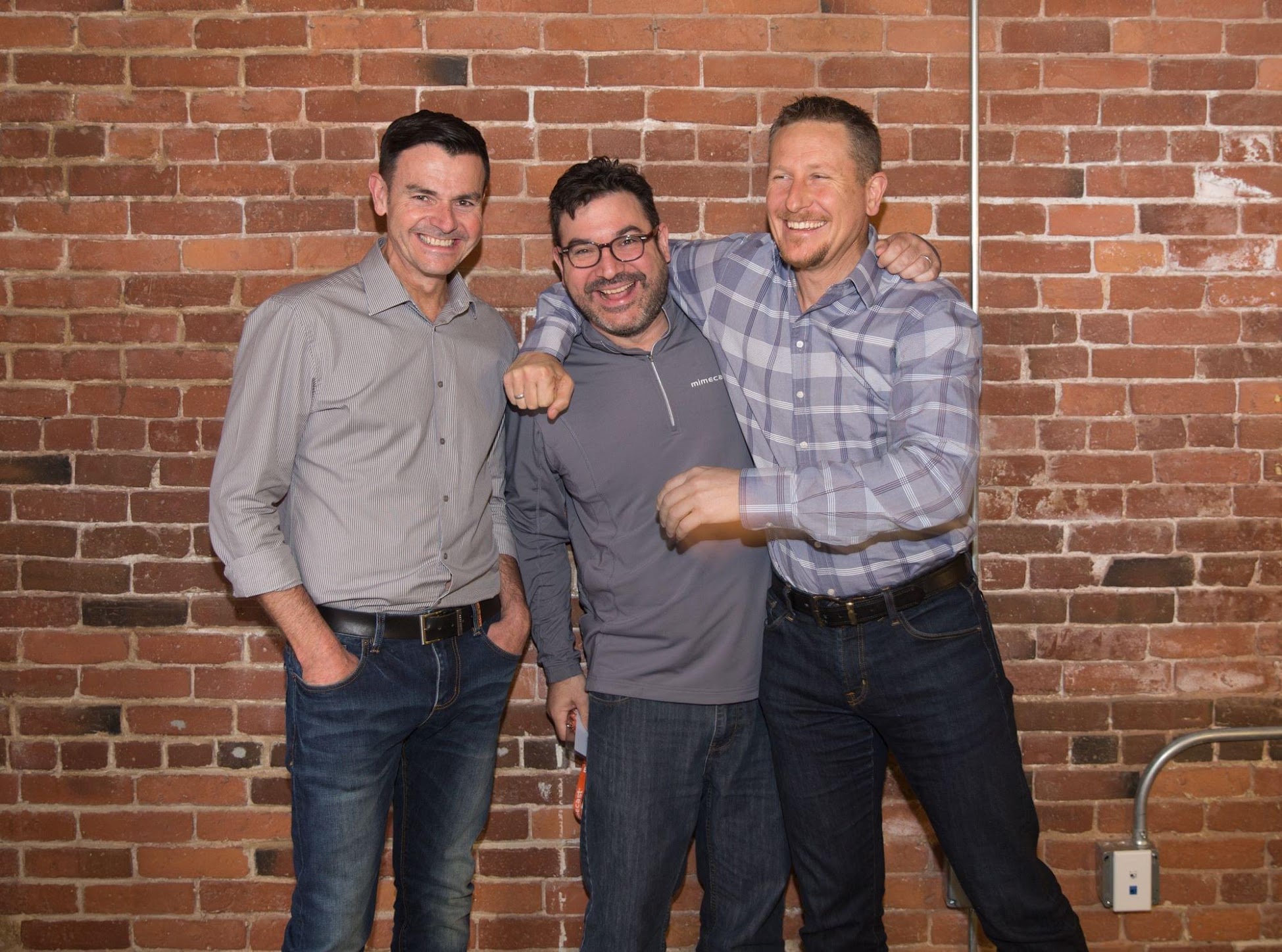 April 2016, Mimecast HQ, Watertown MA. Mimecast co-founder Neil Murray, Bret Kerr, and Mimecast co-founder Peter Bauer, photographed in the makeshift first video studio Bret Kerr built out.