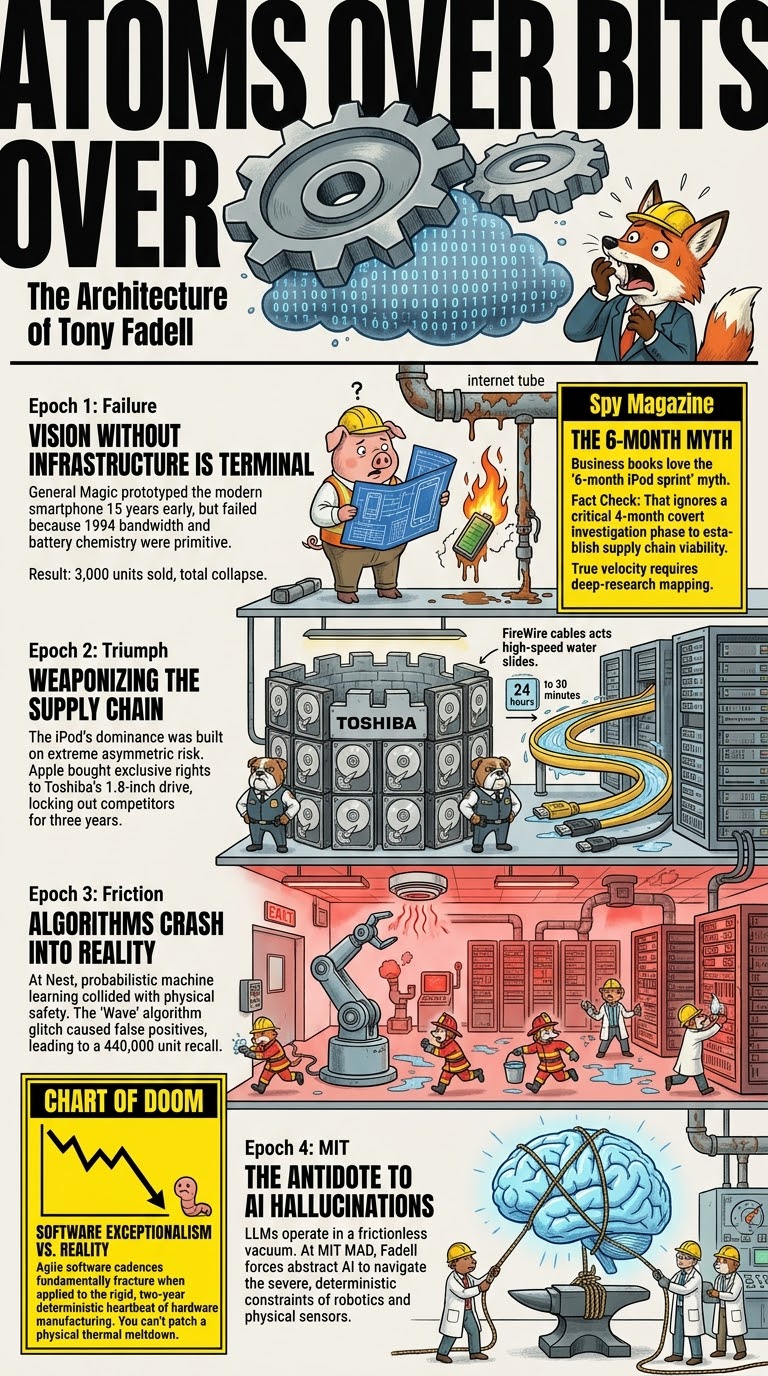 Tony Fadell career infographic — General Magic, iPod, Nest, MIT MAD