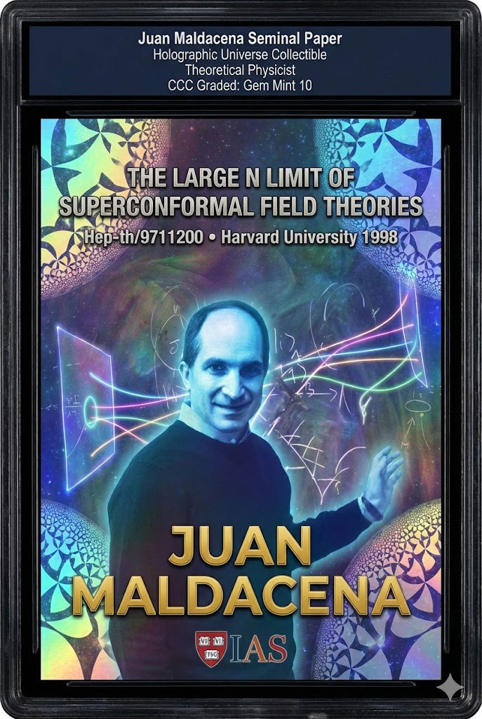 Juan Maldacena, AdS/CFT Rookie Card — A trading card for the man who held the universe in two hands.