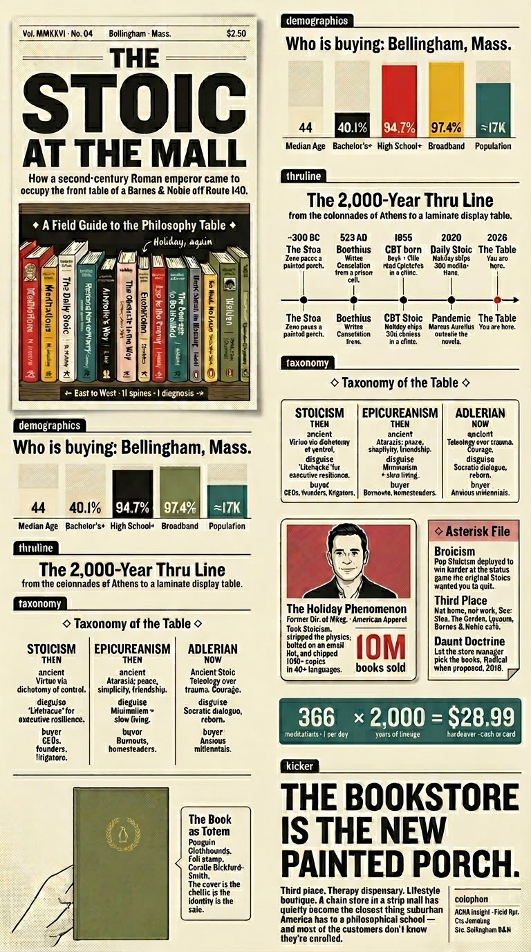 Gemini Nano Banana infographic for Issue 002 — a magazine-style rendering of the Bellingham philosophy table analysis, laid out as an editorial spread with charts, shelf maps, and CBT lineage diagrams.